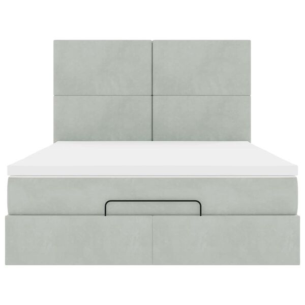 vidaXL Οθωμανικό κρεβάτι με στρώματα & LEDs Ανοιχτό γκρι Βελούδο