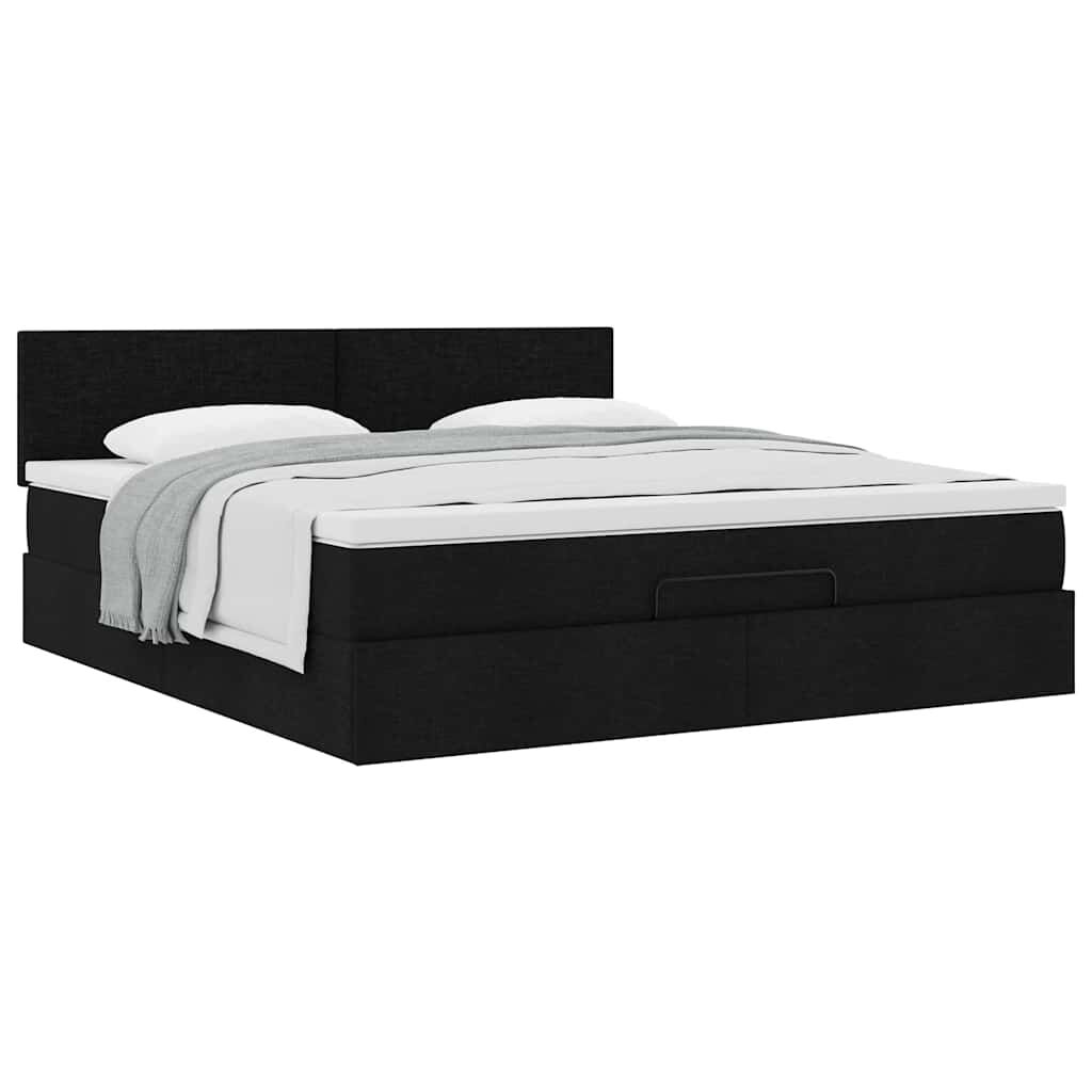 vidaXL Οθωμανικό κρεβάτι με στρώμα Μαύρο 160x200cm Ύφασμα