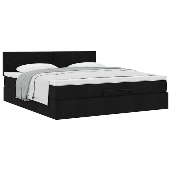 vidaXL Οθωμανικό κρεβάτι με στρώμα Μαύρο 160x200cm Ύφασμα