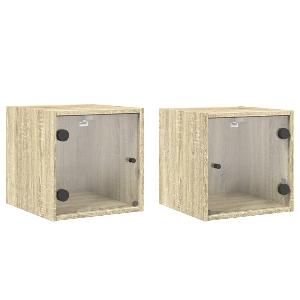 vidaXL Κομοδίνα 2 τεμ. Sonoma Δρυς 35x37x35 εκ. με Γυάλινες Πόρτες