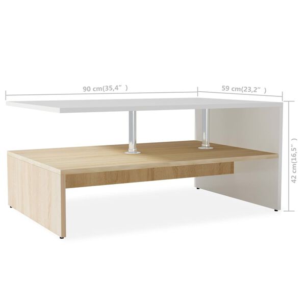 vidaXL Τραπεζάκι Σαλονιού Δρυς και Λευκό 90 x 59 x 42 εκ. Επεξ. Ξύλο