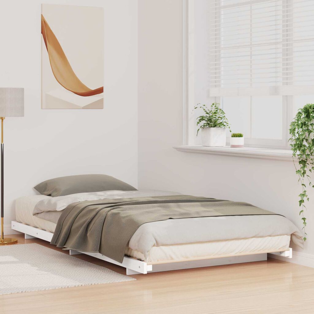 vidaXL Κρεβάτι δαπέδου Λευκό 100 x 200 cm Μασίφ ξύλο πεύκου