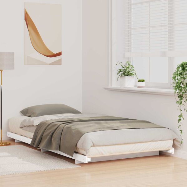 vidaXL Κρεβάτι δαπέδου Λευκό 100 x 200 cm Μασίφ ξύλο πεύκου