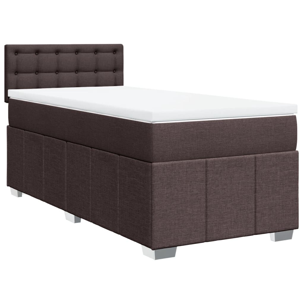 vidaXL Κρεβάτι Boxspring με Στρώμα Σκούρο Καφέ 90x190 εκ. Υφασμάτινο