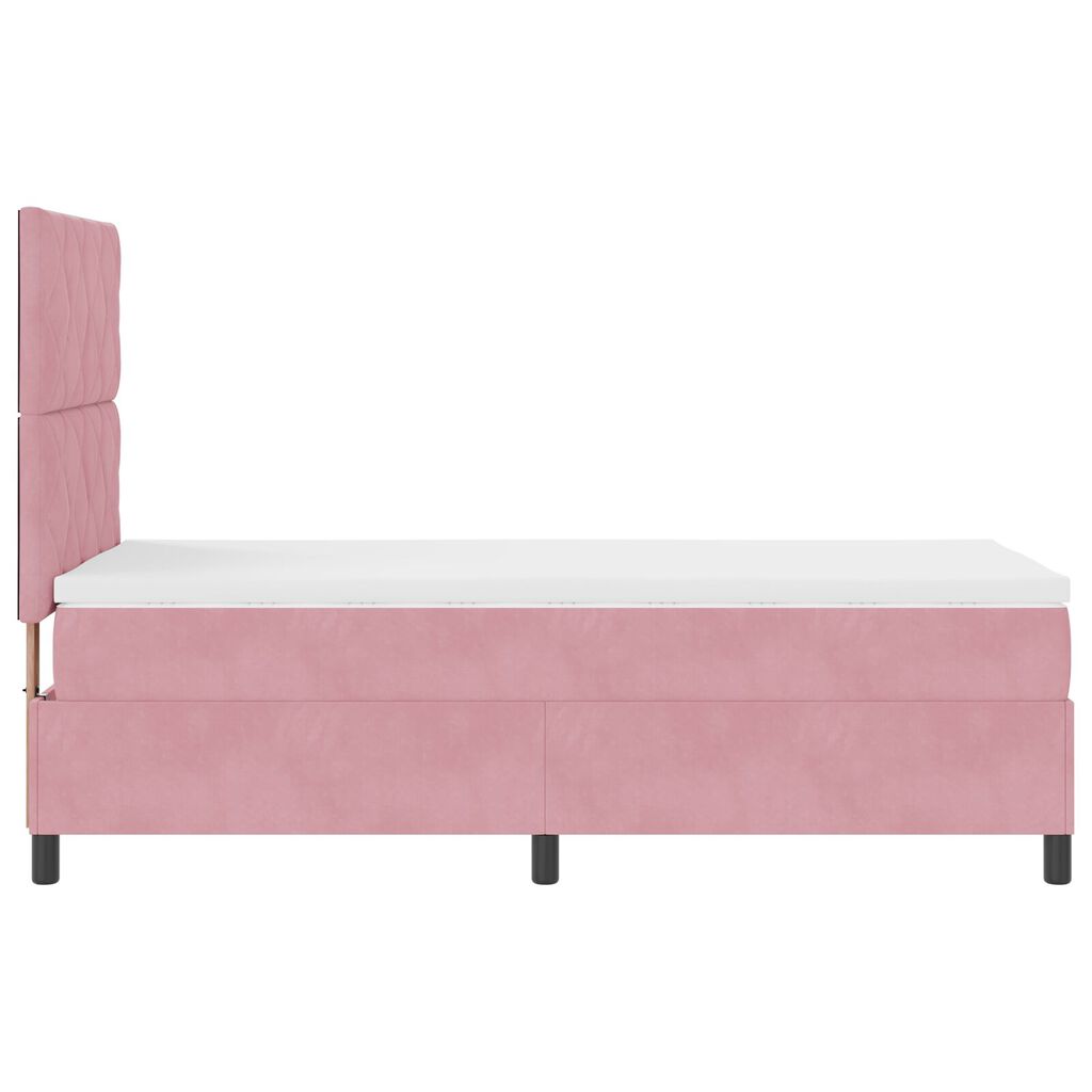 vidaXL Κρεβάτι Box Spring με Στρώμα & LED Ροζ 90x190 εκ. Βελούδου