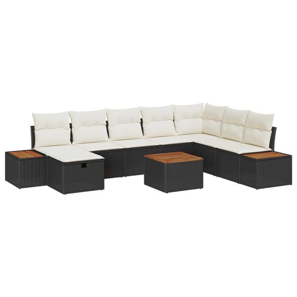 vidaXL Σετ Καναπέ Κήπου με μαξιλάρι 9 pcs Μαύρο Πολυ ράταν