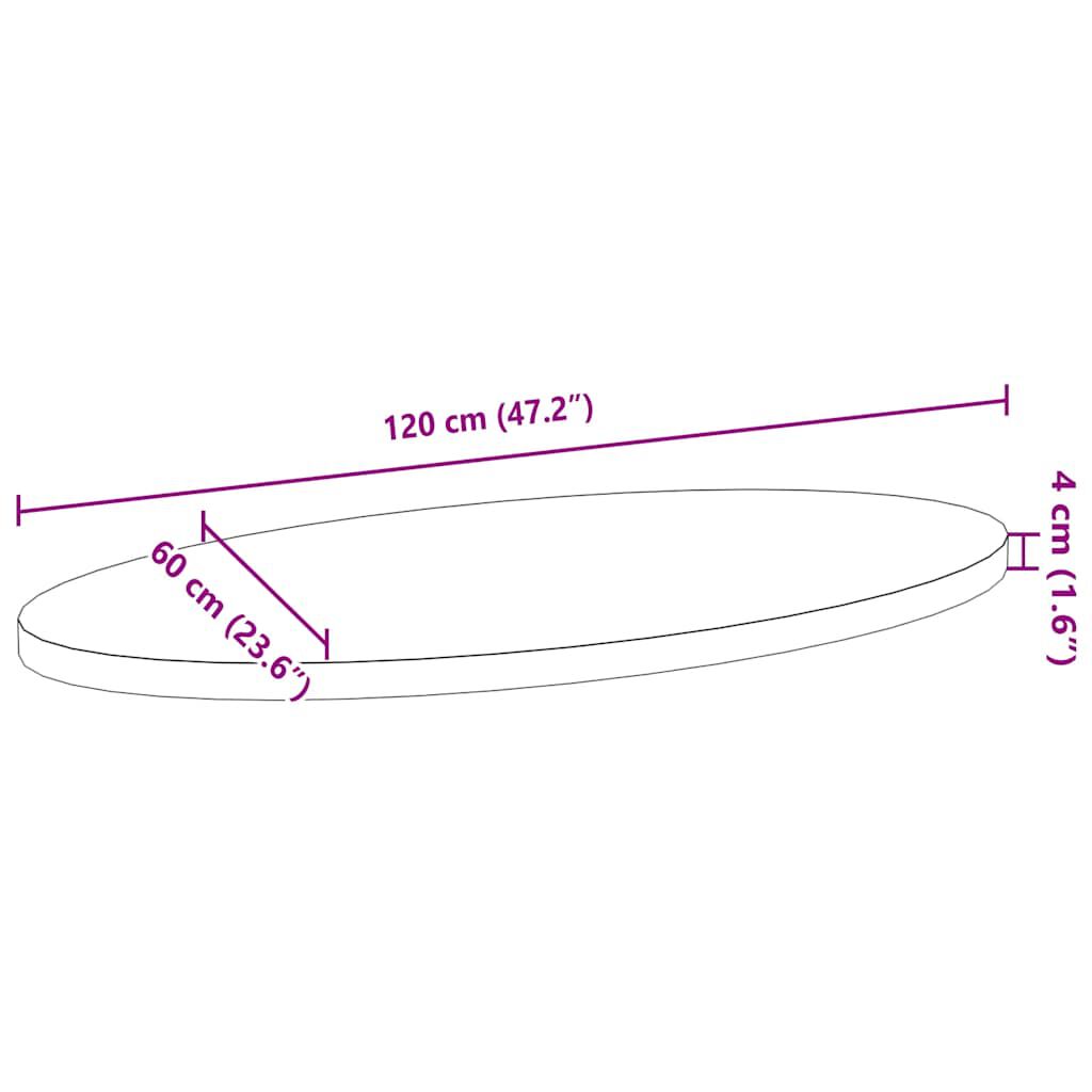vidaXL Επιτραπέζια επιφάνεια 120x60x4 εκ. από Μασίφ Ξύλο Δρυός Οβάλ