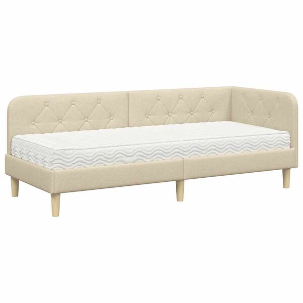 vidaXL Κρεβάτι Γωνίας με στρώμα με κεφαλάρι Κρεμ 80 x 200 cm ύφασμα