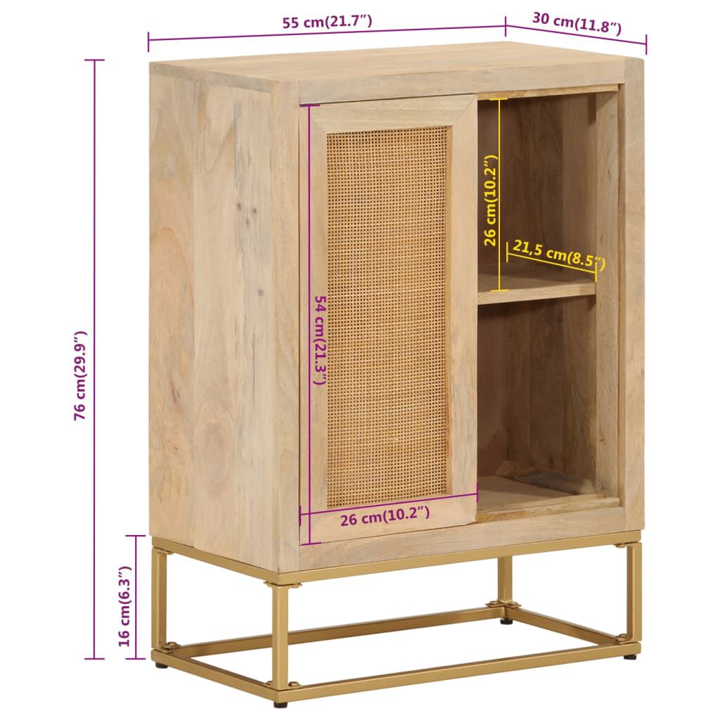 vidaXL Ντουλάπι 55 x 30 x 76 εκ. από Μασίφ Ξύλο Μάνγκο και Σίδηρο