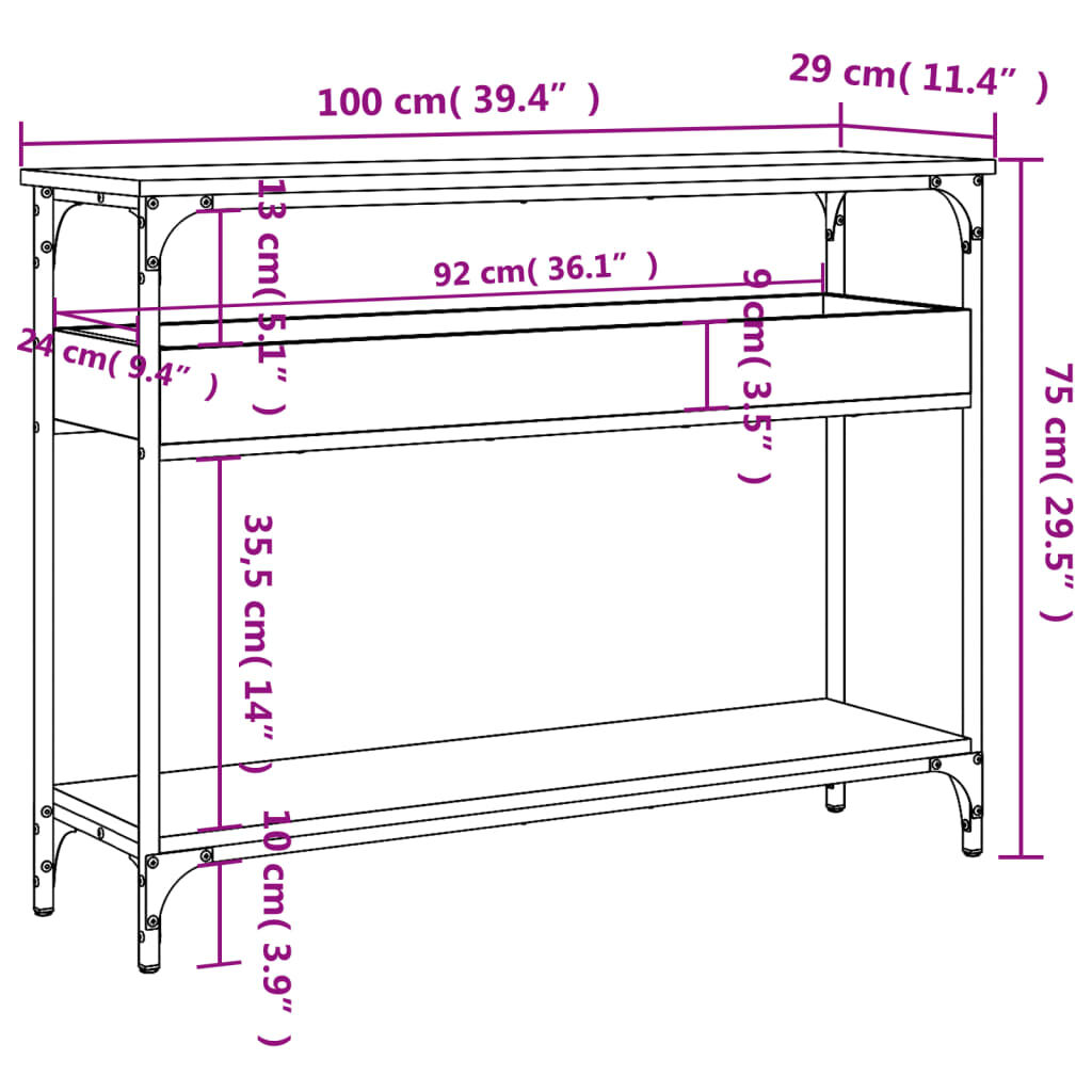 vidaXL Τραπέζι Κονσόλα με Ράφι Γκρι Sonoma 100x29x75 εκ. Επεξεργ. Ξύλο