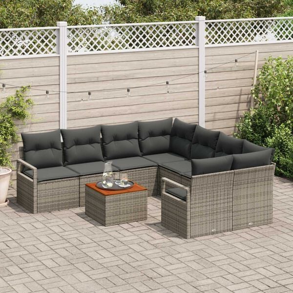 vidaXL Σετ Καναπέ Κήπου 9 pcs Γκρι