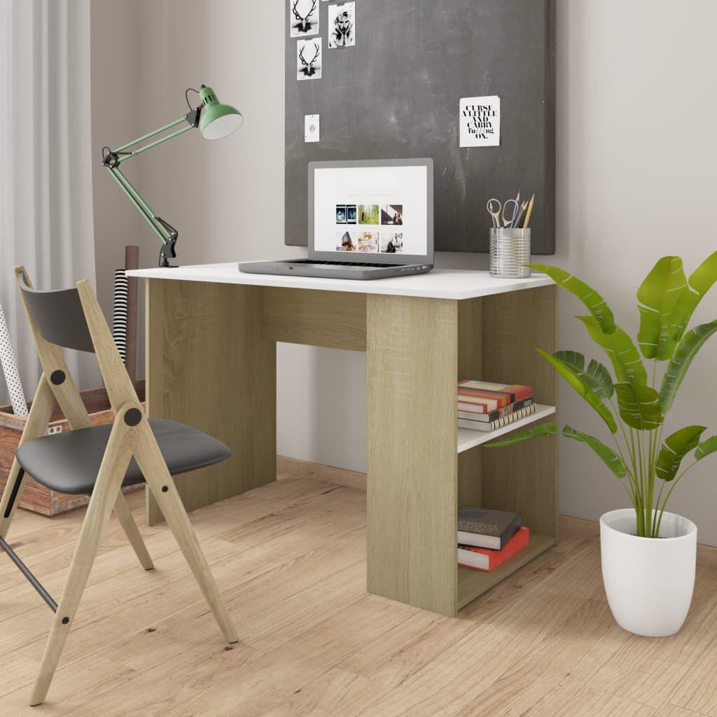 vidaXL Γραφείο Λευκό / Sonoma Δρυς 110 x 60 x 73 εκ. από Μοριοσανίδα