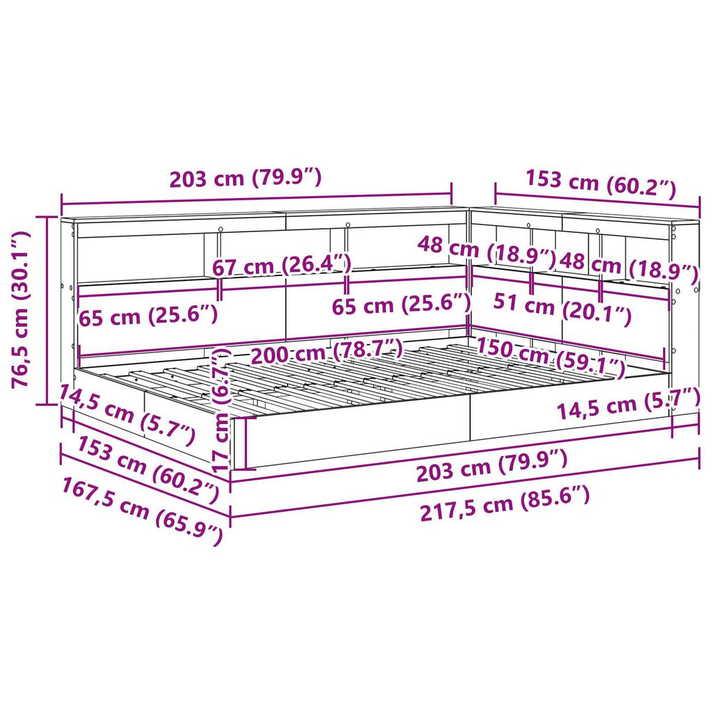 vidaXL κρεβάτι βιβλιοθήκης Σονόμα Δρυς 150x200 εκ. Επεξεργασμένο Ξύλο