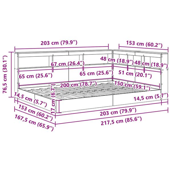 vidaXL κρεβάτι βιβλιοθήκης Σονόμα Δρυς 150x200 εκ. Επεξεργασμένο Ξύλο