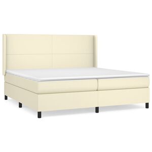vidaXL Κρεβάτι Boxspring με Στρώμα Κρεμ 200x200 εκ. Συνθετικό Δέρμα