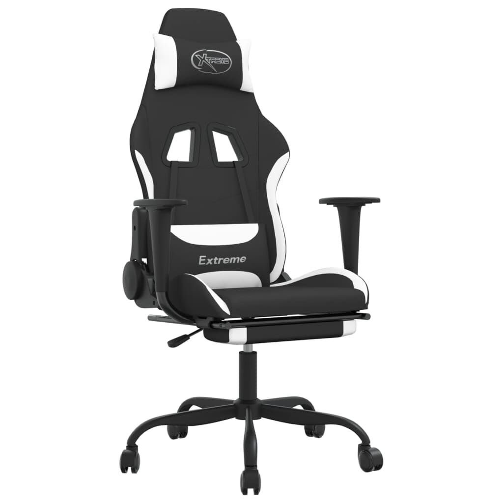 vidaXL Καρέκλα Μασάζ Gaming Μαύρη/Λευκή Ύφασμα με Υποπόδιο
