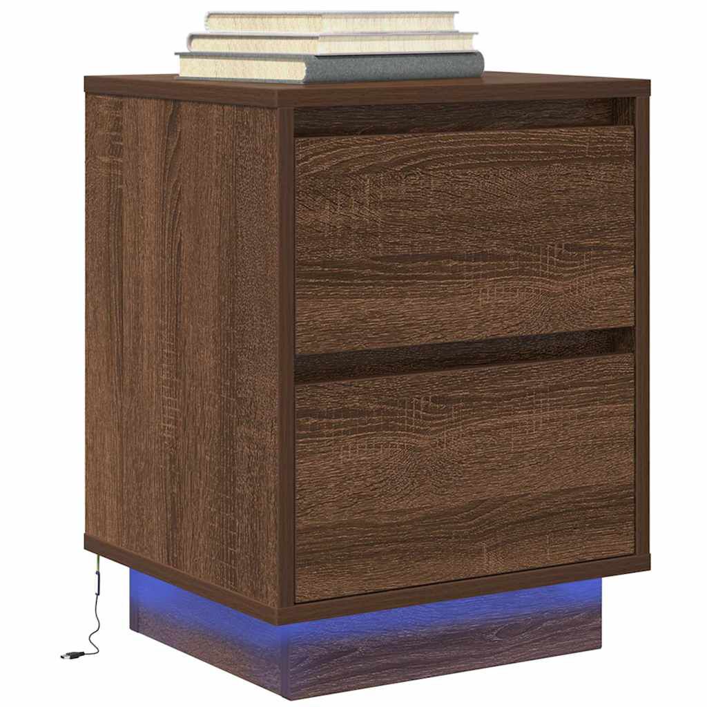 vidaXL Κομοδίνο με φώτα LED καφέ δρυς 38x34x50 cm