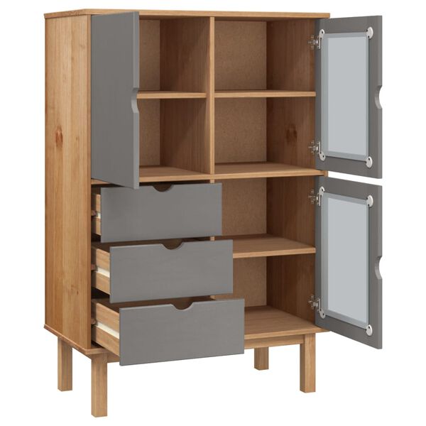 vidaXL Ντουλάπι OTTA Καφέ & Γκρι 85x43x125 εκ. από Μασίφ Ξύλο Πεύκου