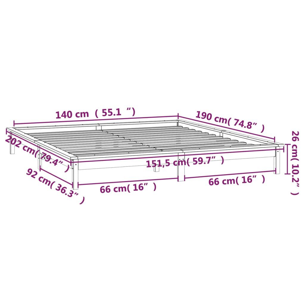 vidaXL Πλαίσιο Κρεβατιού με LED Μαύρο 140 x 190 εκ. από Μασίφ Ξύλο
