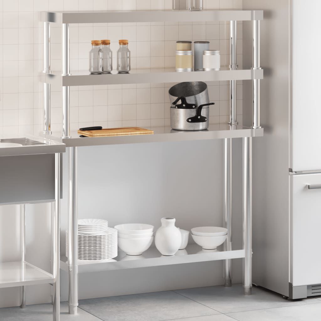 vidaXL Πάγκος Εργασίας Κουζίνας με Ράφι 110x30x150 εκ. Ανοξείδ. Ατσάλι