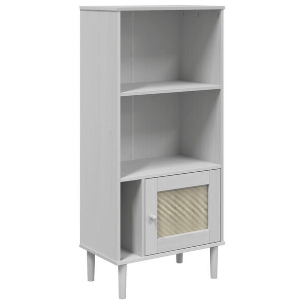 vidaXL Βιβλιοθήκη SENJA Λευκό / Ρατάν 60x35x130 εκ. Μασίφ Ξύλο Πεύκου