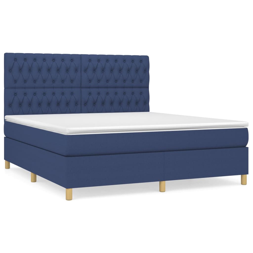 vidaXL Κρεβάτι Boxspring με Στρώμα Μπλε 180x200 εκ. Υφασμάτινο