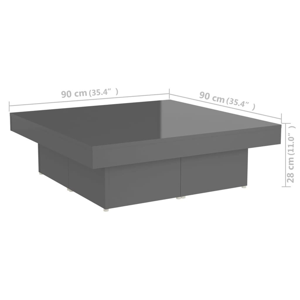 vidaXL Τραπεζάκι Σαλονιού Γυαλιστερό Γκρι 90x90x28εκ. από Μοριοσανίδα