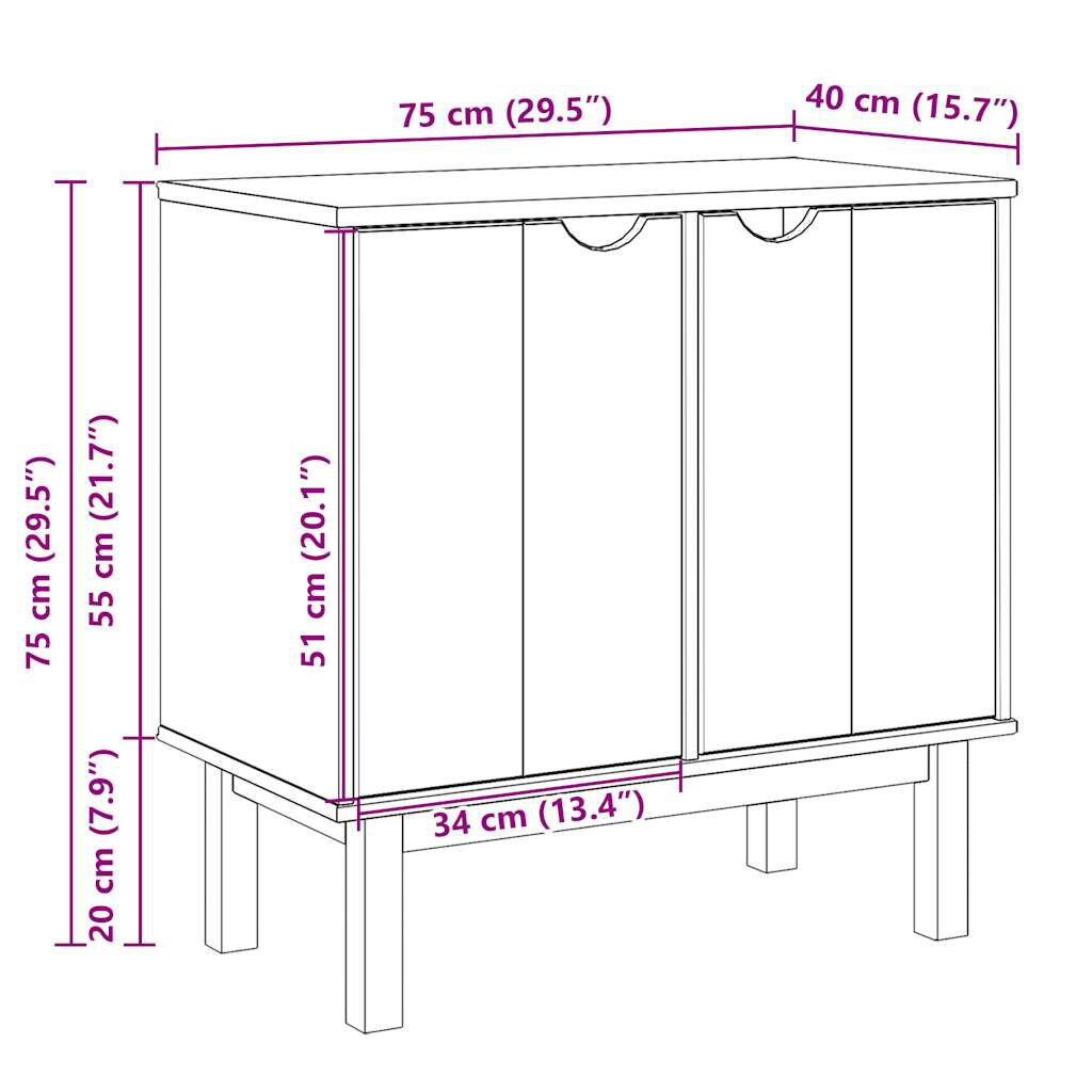 vidaXL Ντουλάπι Διαδρόμου OTTA 75x40x75 εκ. από Μασίφ Ξύλο Πεύκου