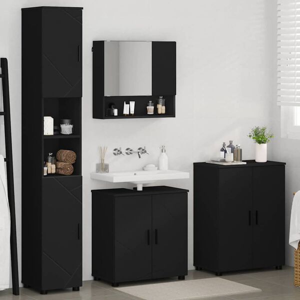 vidaXL Σετ Επίπλων Μπάνιου Επιτοίχιο 4 pcs Μαύρο 61 x 35 x 64 εκ.