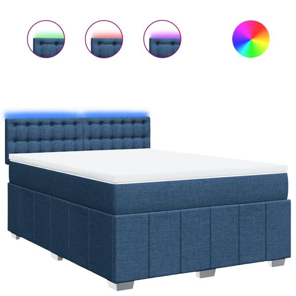 vidaXL Κρεβάτι Boxspring με Στρώμα Μπλε 140x200 εκ. Υφασμάτινο