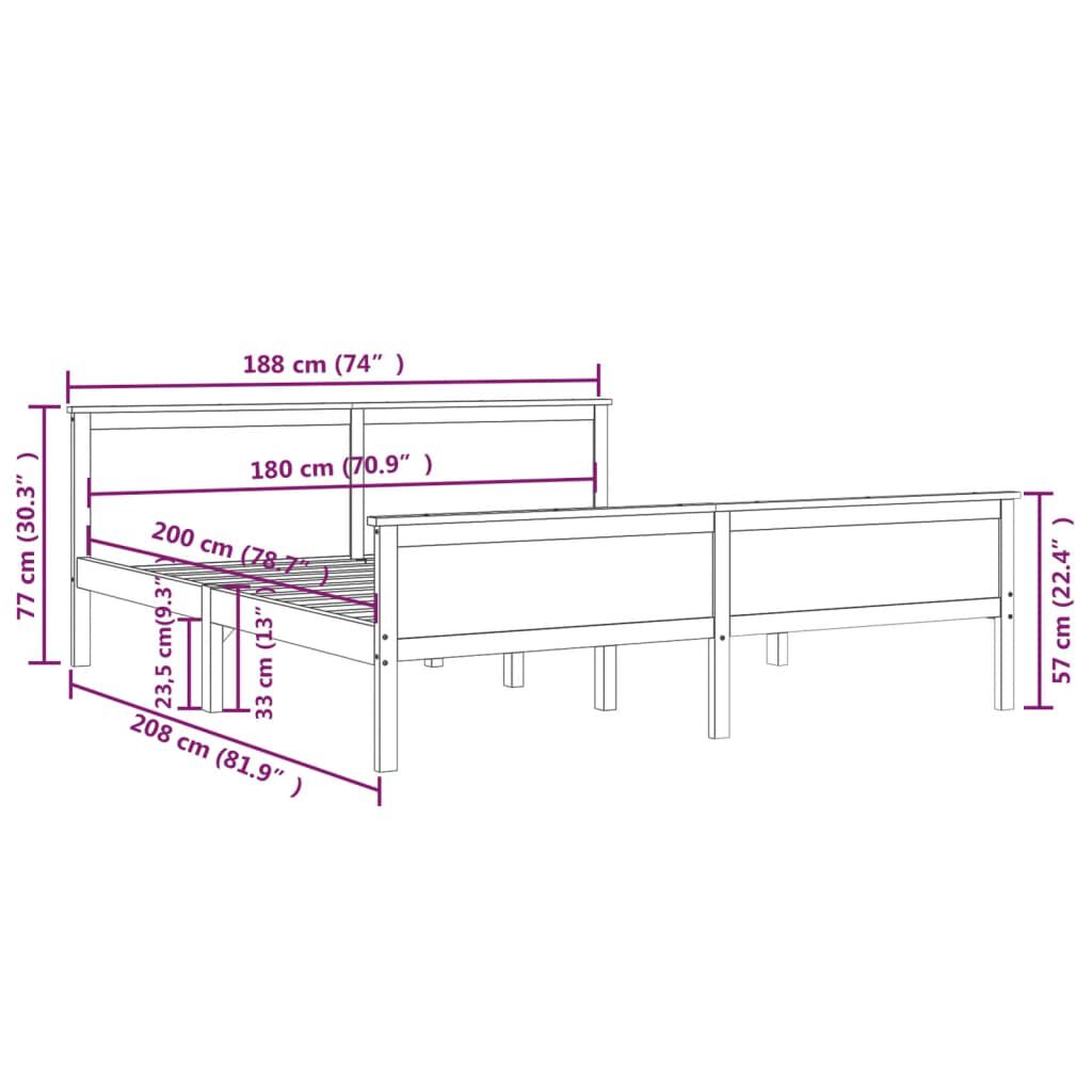 vidaXL Πλαίσιο Κρεβατιού Καφέ Μελί 180 x 200 εκ. από Μασίφ Ξύλο Πεύκου