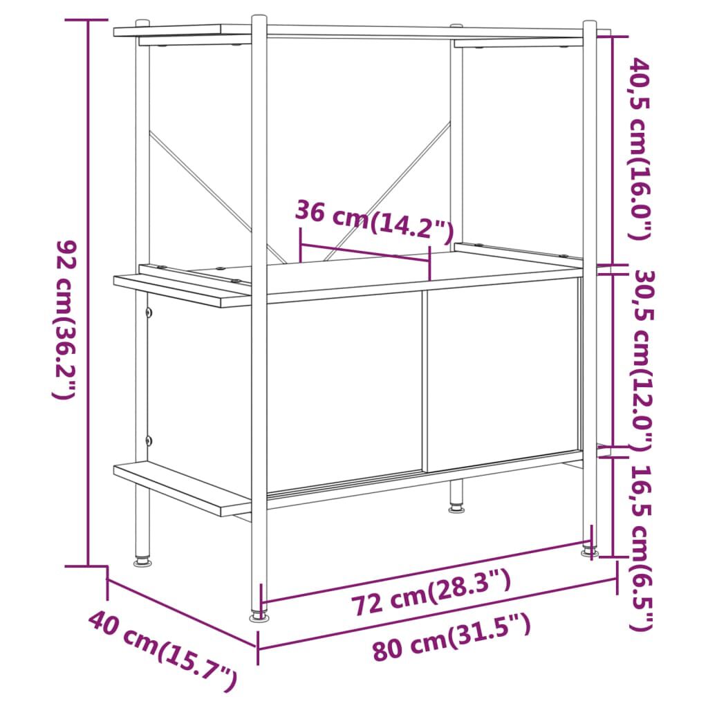 vidaXL Ραφιέρα 3 Επιπέδων με Ντουλάπι 80x40x92 εκ. Ατσάλι/Επεξ. Ξύλο