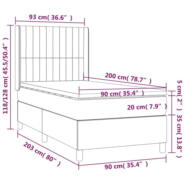 vidaXL Κρεβάτι Boxspring με Στρώμα Μαύρο 90x200 εκ. Βελούδινο