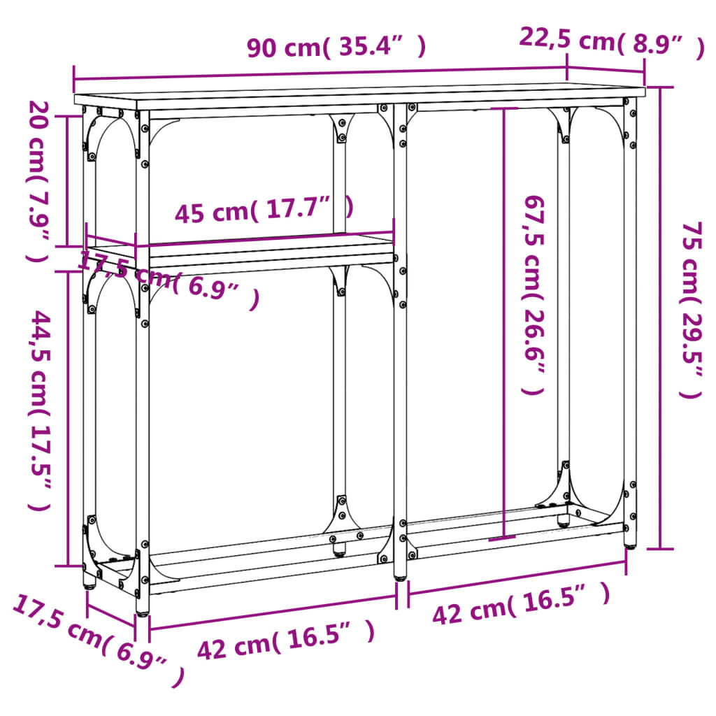 vidaXL Τραπέζι Κονσόλα Καφέ Δρυς 90x22,5x75 εκ. Επεξεργασμένο Ξύλο