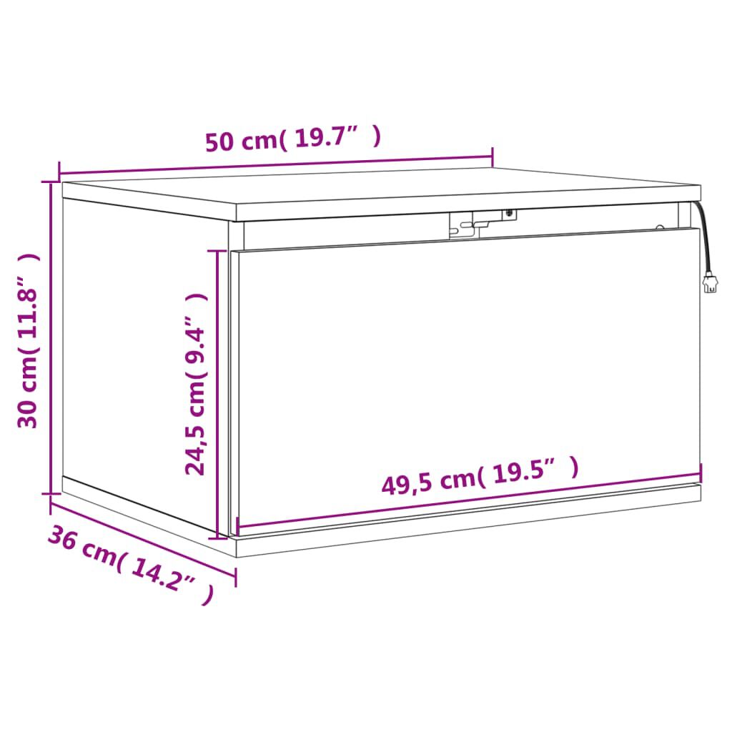 vidaXL Κομοδίνα Επιτοίχια με Φώτα LED 2 τεμ. Γκρι Sonoma