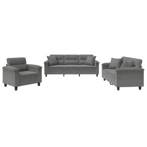 vidaXL Σετ Σαλονιού 3 Τεμαχίων Σκ. Γκρι Ύφασμα Μικροϊνών με Μαξιλάρια