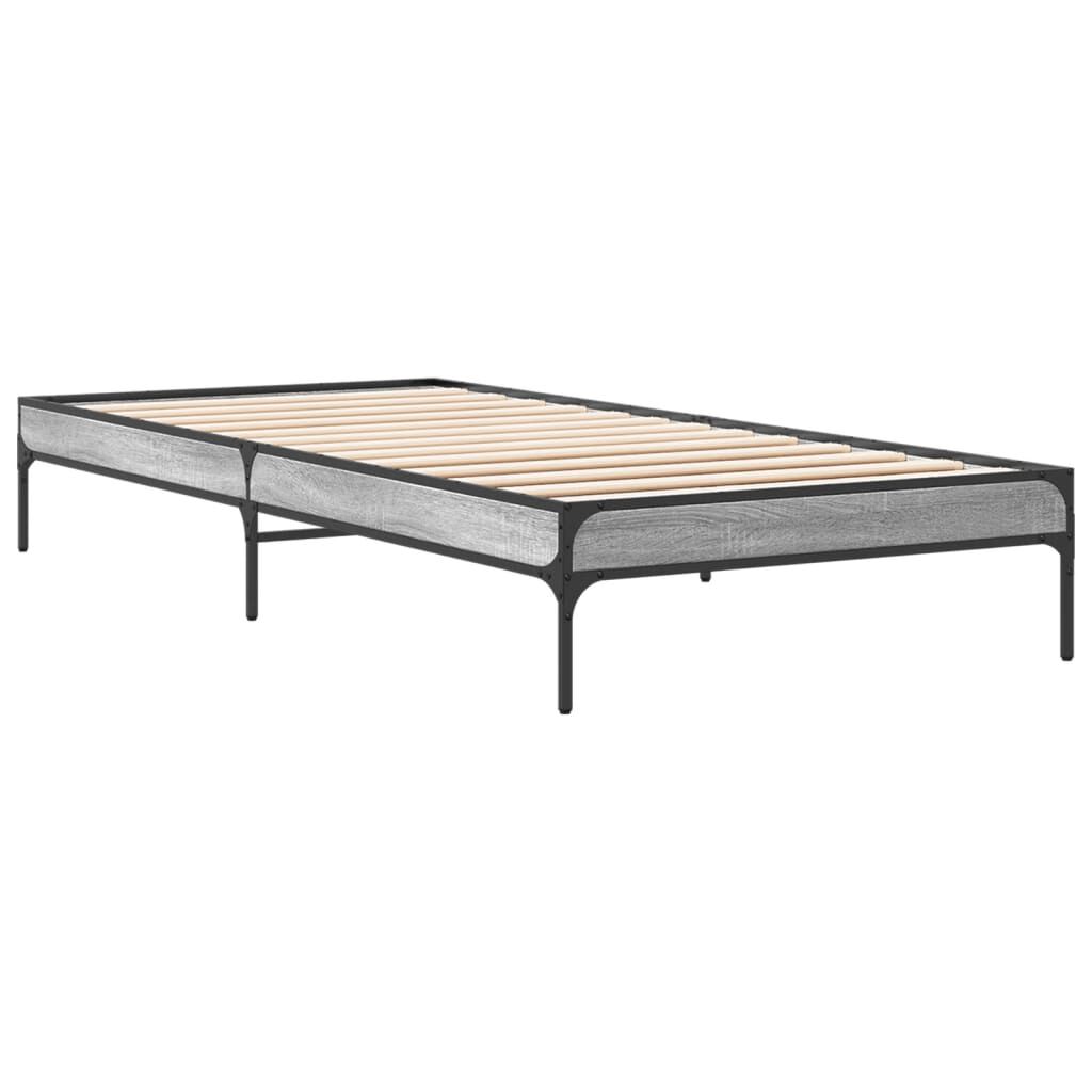 vidaXL Πλαίσιο Κρεβατιού Γκρι Sonoma 90 x 190 εκ. Επεξ. Ξύλο & Μέταλλο