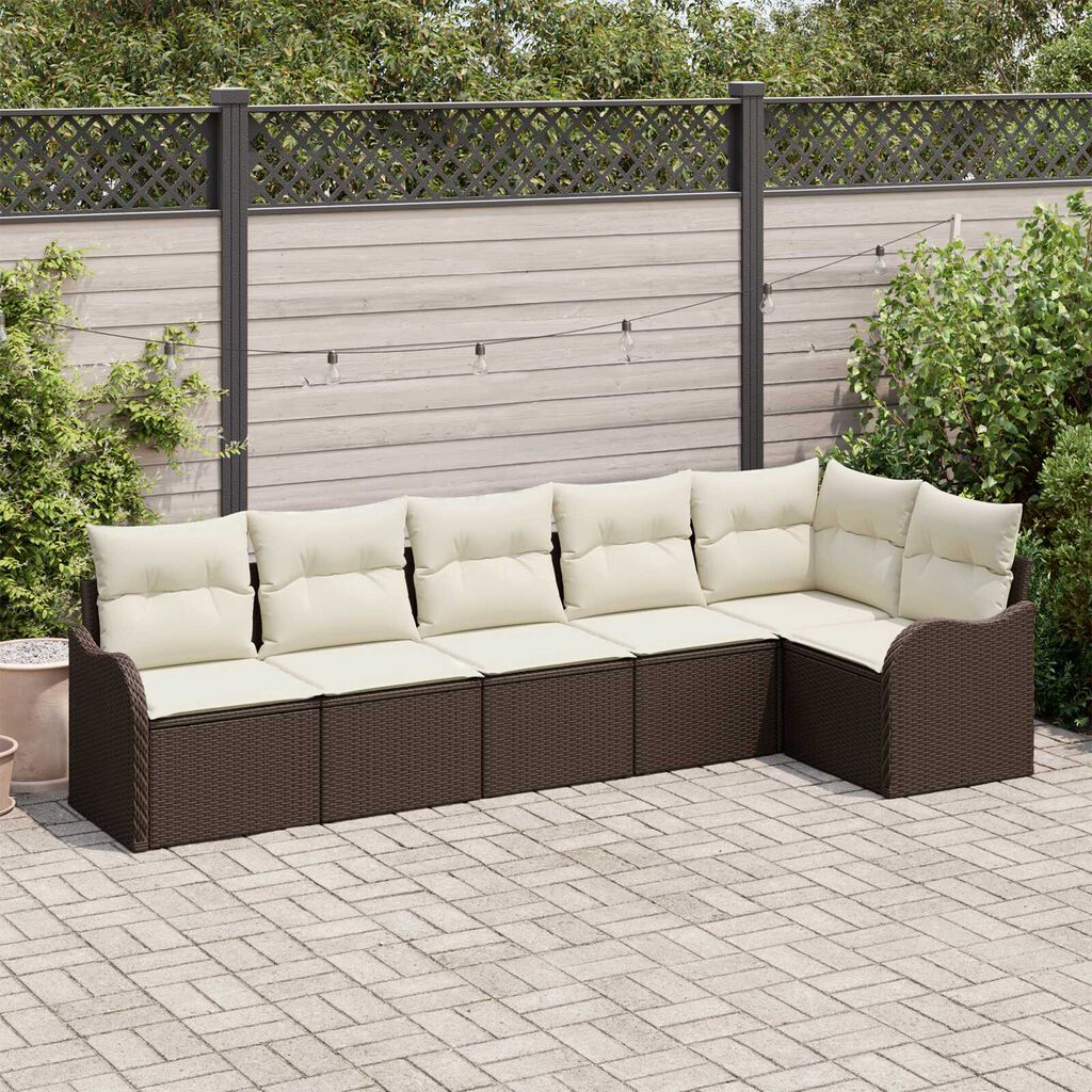 vidaXL Σετ Καναπέ Κήπου με μαξιλάρι 6 pcs Καφέ Πολυ ράταν
