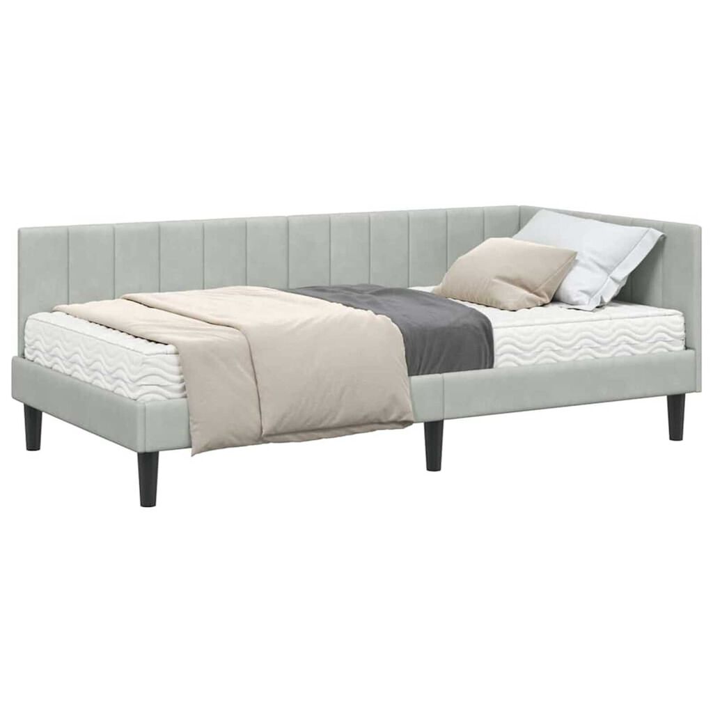 vidaXL Κρεβάτι Γωνίας με στρώμα Ανοιχτό γκρι 100 x 200 cm Βελούδο
