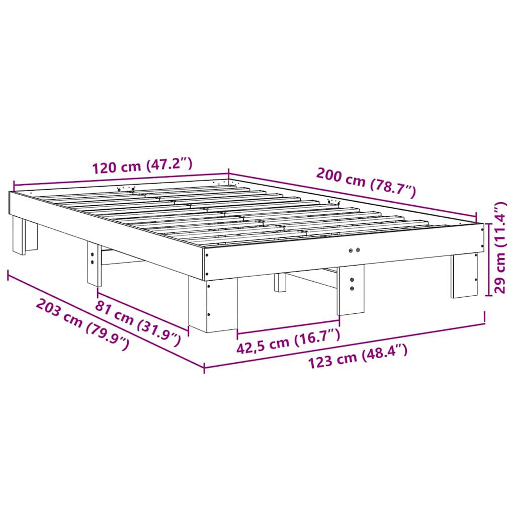 vidaXL Πλαίσιο κρεβατιού χωρίς στρώμα 120x200 cm μασίφ ξύλο δρυς