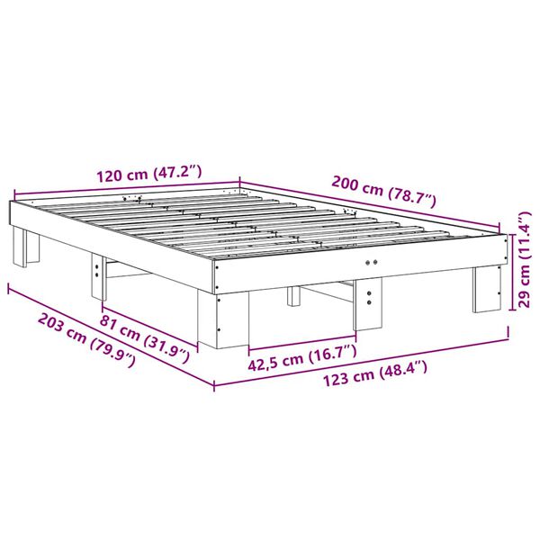 vidaXL Πλαίσιο κρεβατιού χωρίς στρώμα 120x200 cm μασίφ ξύλο δρυς