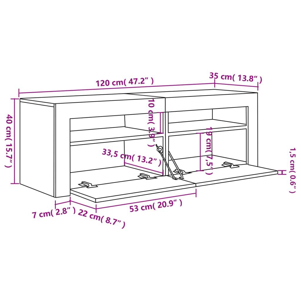 vidaXL Έπιπλο Τηλεόρασης με LED Γκρι Sonoma 120x35x40 εκ.