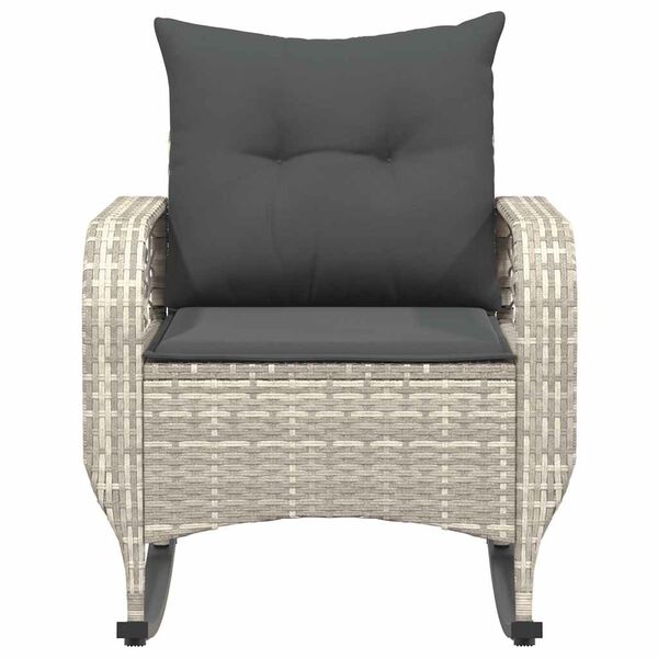vidaXL Καρέκλα Κήπου Κουνιστή Γκρι από Συνθετικό Ρατάν με Μαξιλάρια