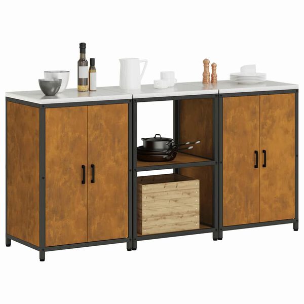 vidaXL Σετ Αποθήκευσης Κουζίνας με ράφι με πόρτα 3 pcs Σκ rusty Ατσάλι