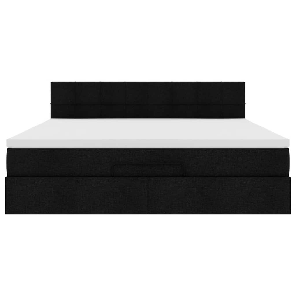 vidaXL Οθωμανικό κρεβάτι με στρώμα & LEDs Μαύρο ύφασμα 160x200cm