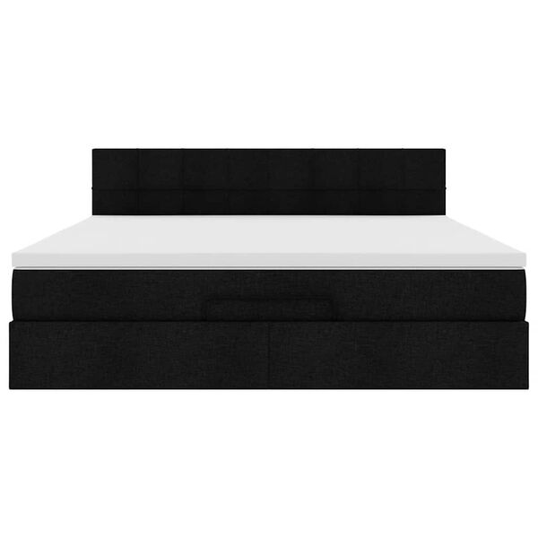 vidaXL Οθωμανικό κρεβάτι με στρώμα & LEDs Μαύρο ύφασμα 160x200cm