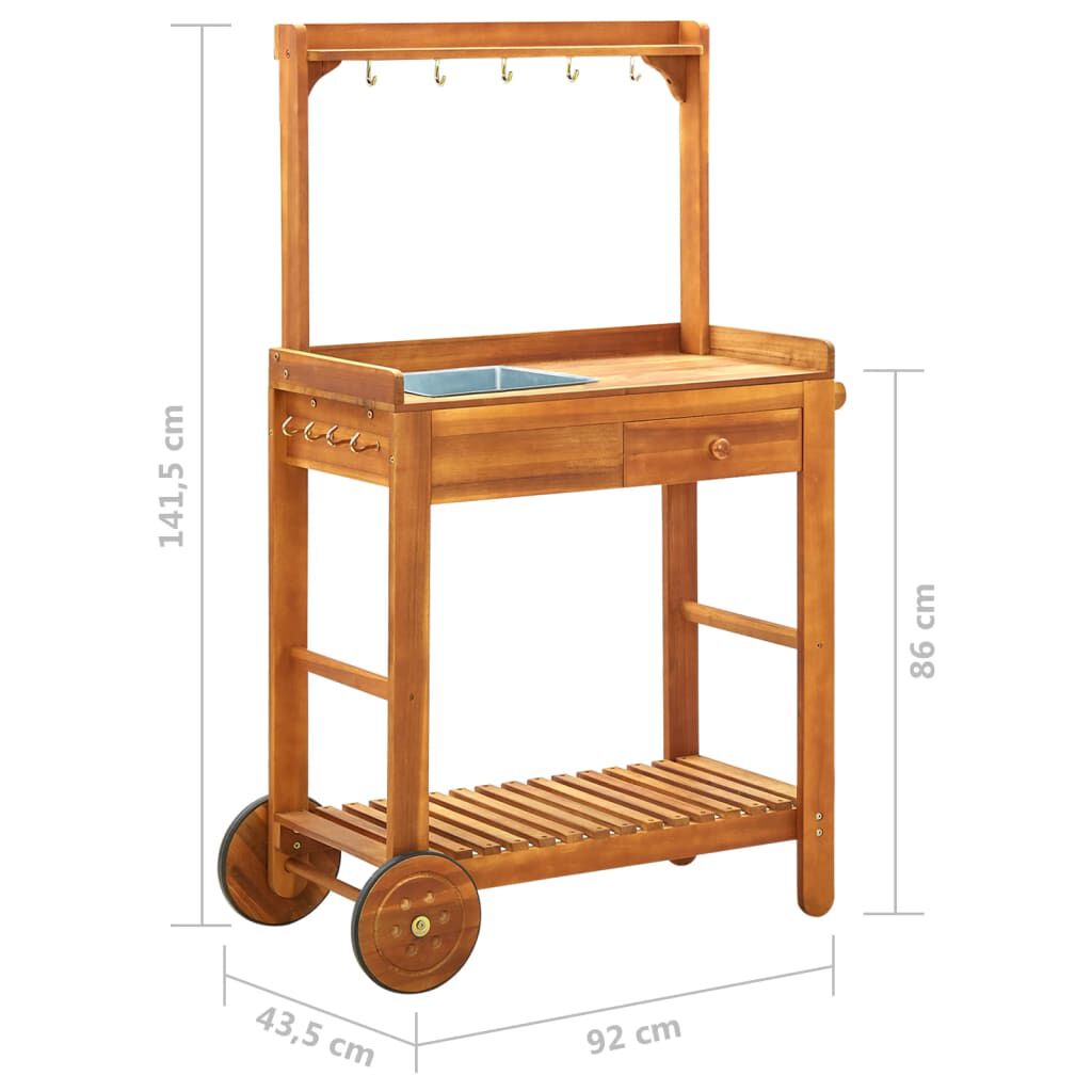 vidaXL Τρόλεϊ Κουζίνας/Κήπου 92x43,5x141,5 εκ. από Μασίφ Ξύλο Ακακίας