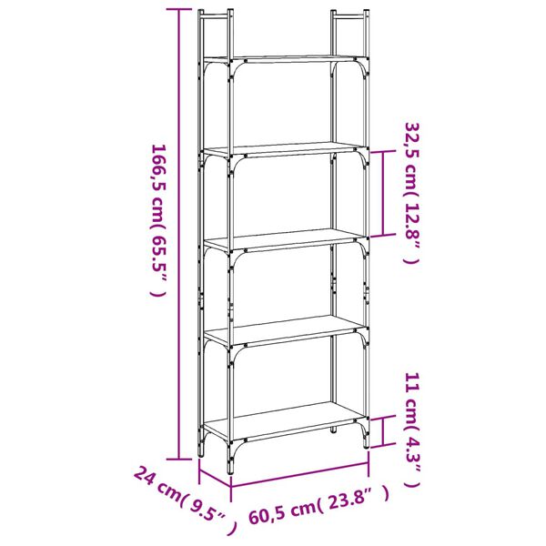 vidaXL Βιβλιοθήκη 5 Επιπέδων Γκρι Sonoma 60,5x24x166,5 εκ. Επεξ. Ξύλο