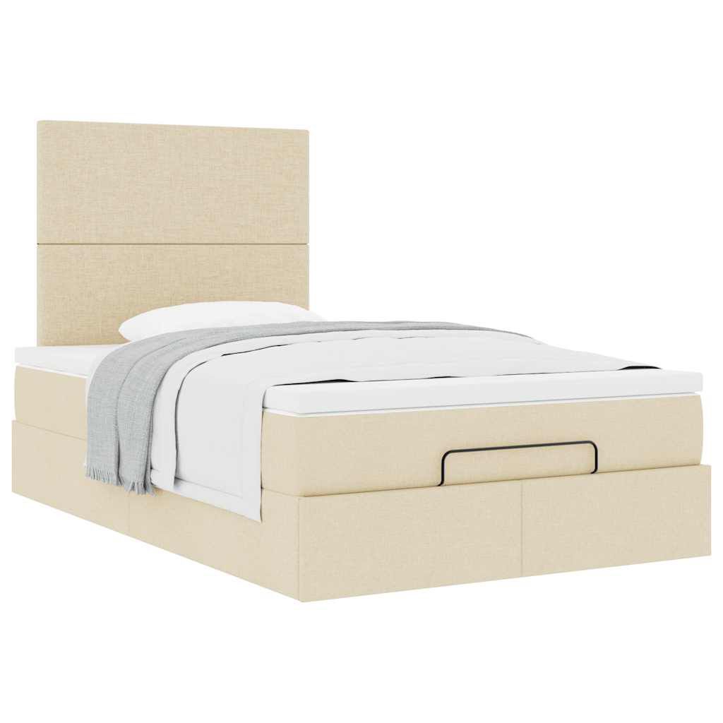 vidaXL Οθωμανικό κρεβάτι με στρώμα Cream 120x200cm ύφασμα