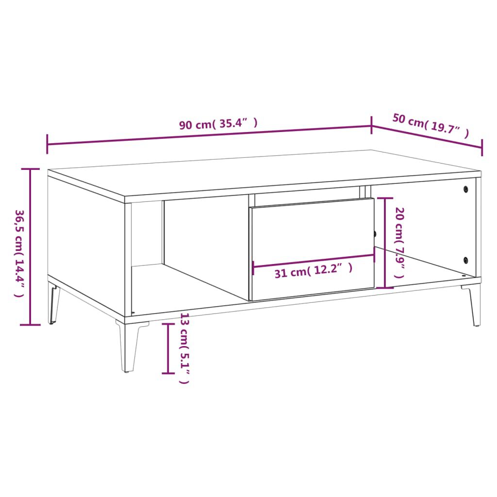 vidaXL Τραπεζάκι Σαλονιού Sonoma Δρυς 90x50x36,5 εκ. Επεξεργασμ. Ξύλο